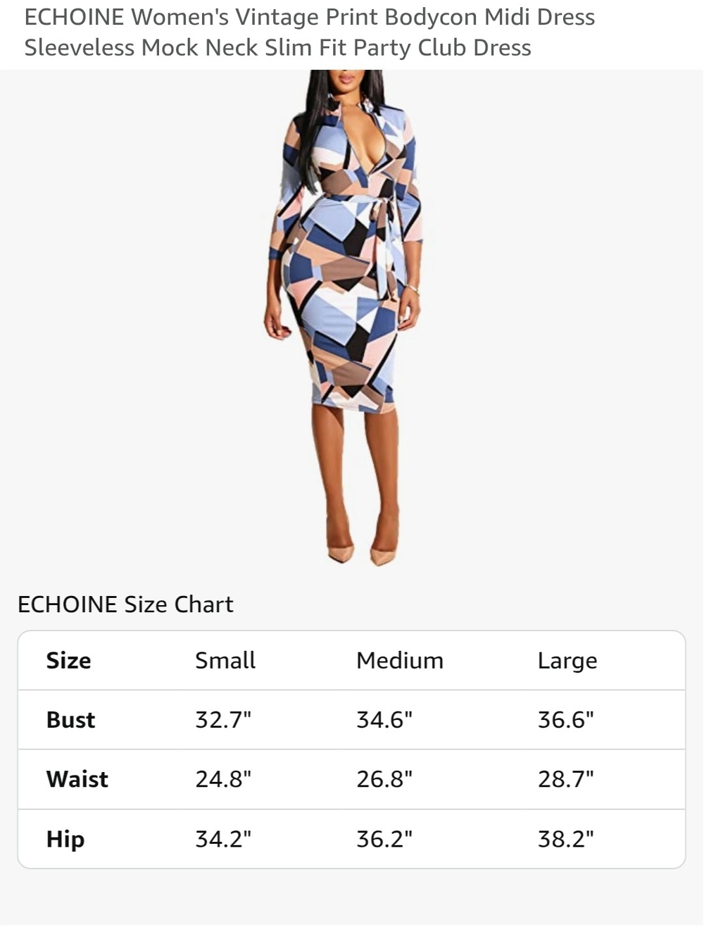 Geometric Print Bodycon Midi Dress in Blue & Brown Mauve Sexy Size Medium New